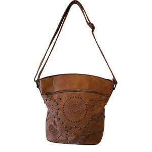 Sam & Hadley Brown Crossbody Bag with Decorative Stud and Cutout Details
